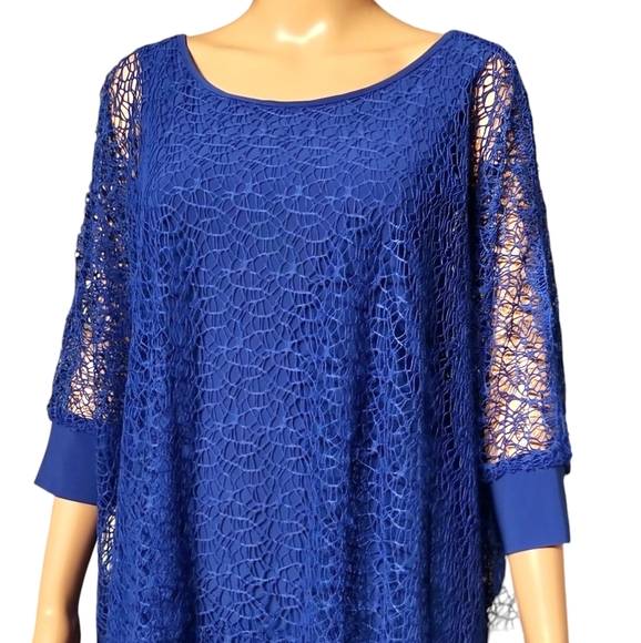 Cartise Dressy Lace Overlay Eveningwear Date Night Top / Size M / Blue - Picture 4 of 17